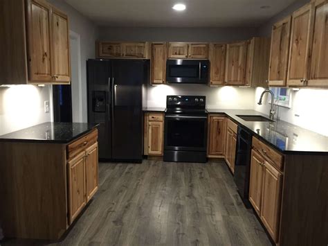 hickory cabinets with black stainless steel appliances|black stainless steel kitchen cabinet colors.